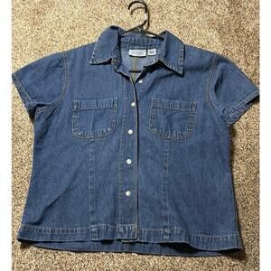 Y2K At Last Blues Size Large Denim Snap Button Shirt
